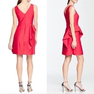 HALSTON Heritage Crimson Red Ruffle Dress Size 8 Cocktail Wedding Structured